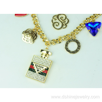 Multi Layer Chain Link Necklace Crystal Pendant Necklace